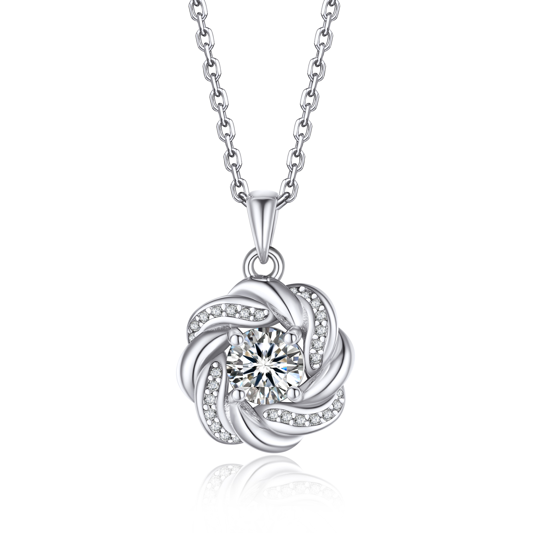 Twisted Vine Round Pendant Moissanite Necklace in White Gold (1 Ct. VVS1)