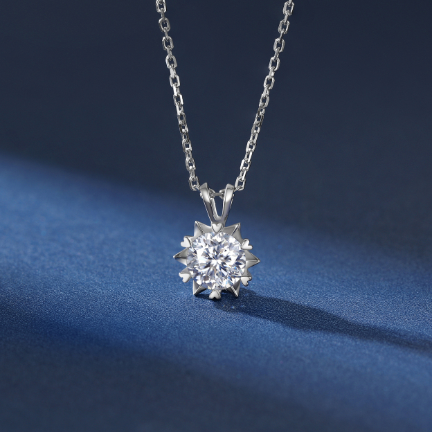 Snowflake Round Pendant Moissanite Necklace in White Gold (D Color VVS1)