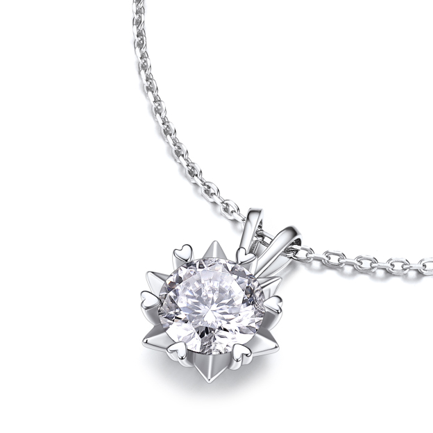 Snowflake Round Pendant Moissanite Necklace in White Gold (D Color VVS1)