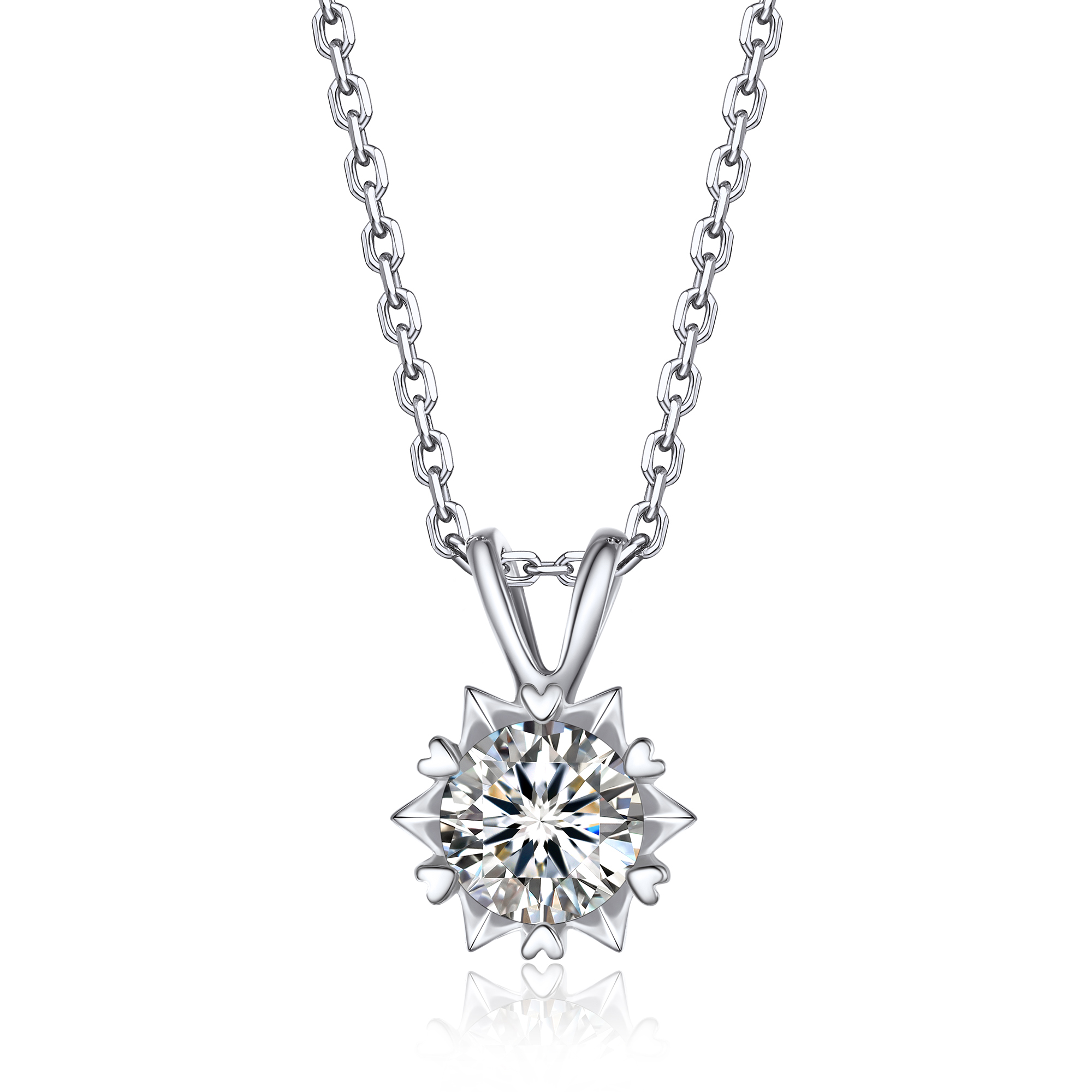 Snowflake Round Pendant Moissanite Necklace in White Gold (D Color VVS1)