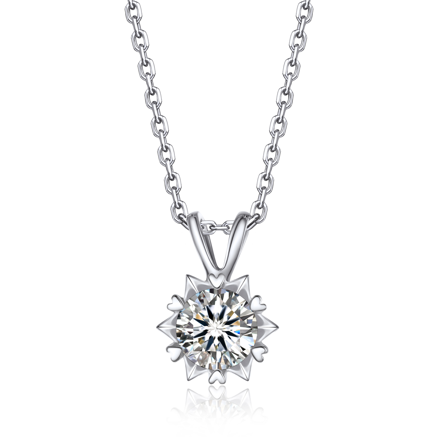 Snowflake Round Pendant Moissanite Necklace in White Gold (D Color VVS