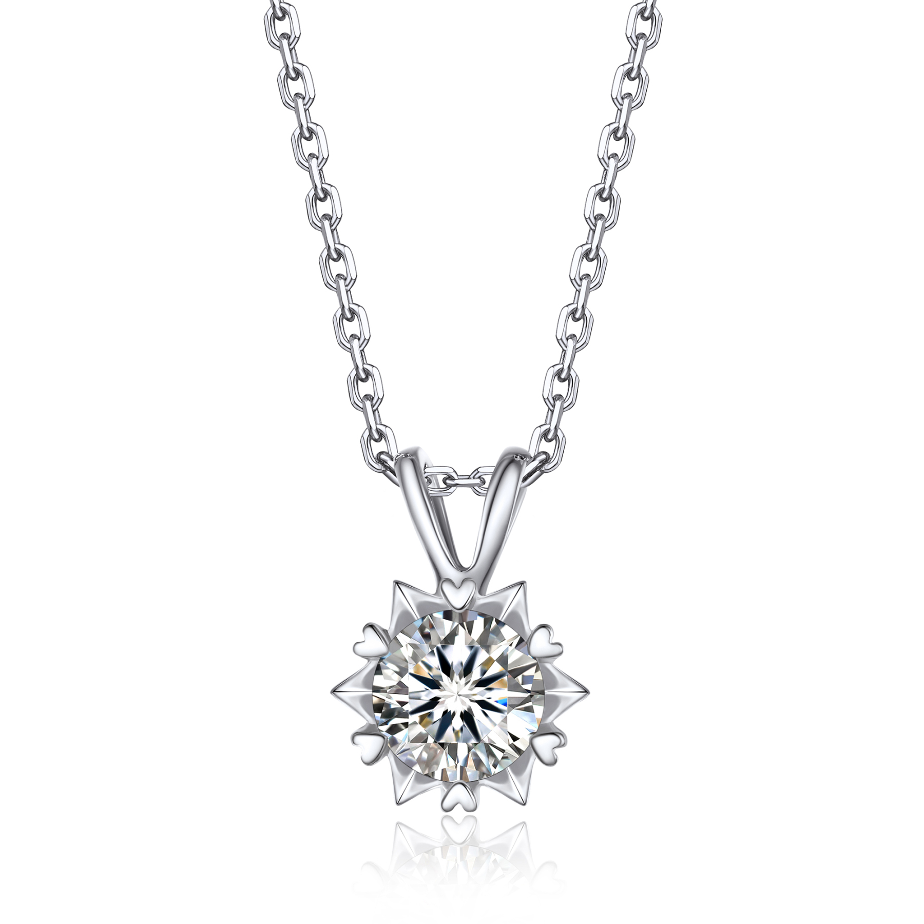 Snowflake Round Pendant Moissanite Necklace in White Gold (D Color VVS