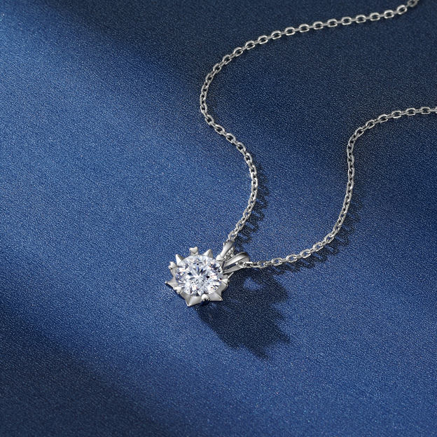 Snowflake Round Pendant Moissanite Necklace in White Gold (D Color VVS1)