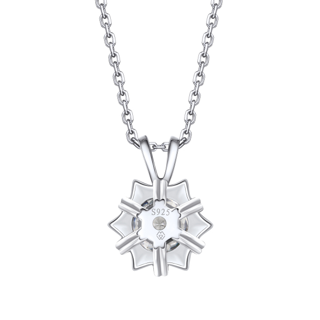 Snowflake Round Pendant Moissanite Necklace in White Gold (D Color VVS1)
