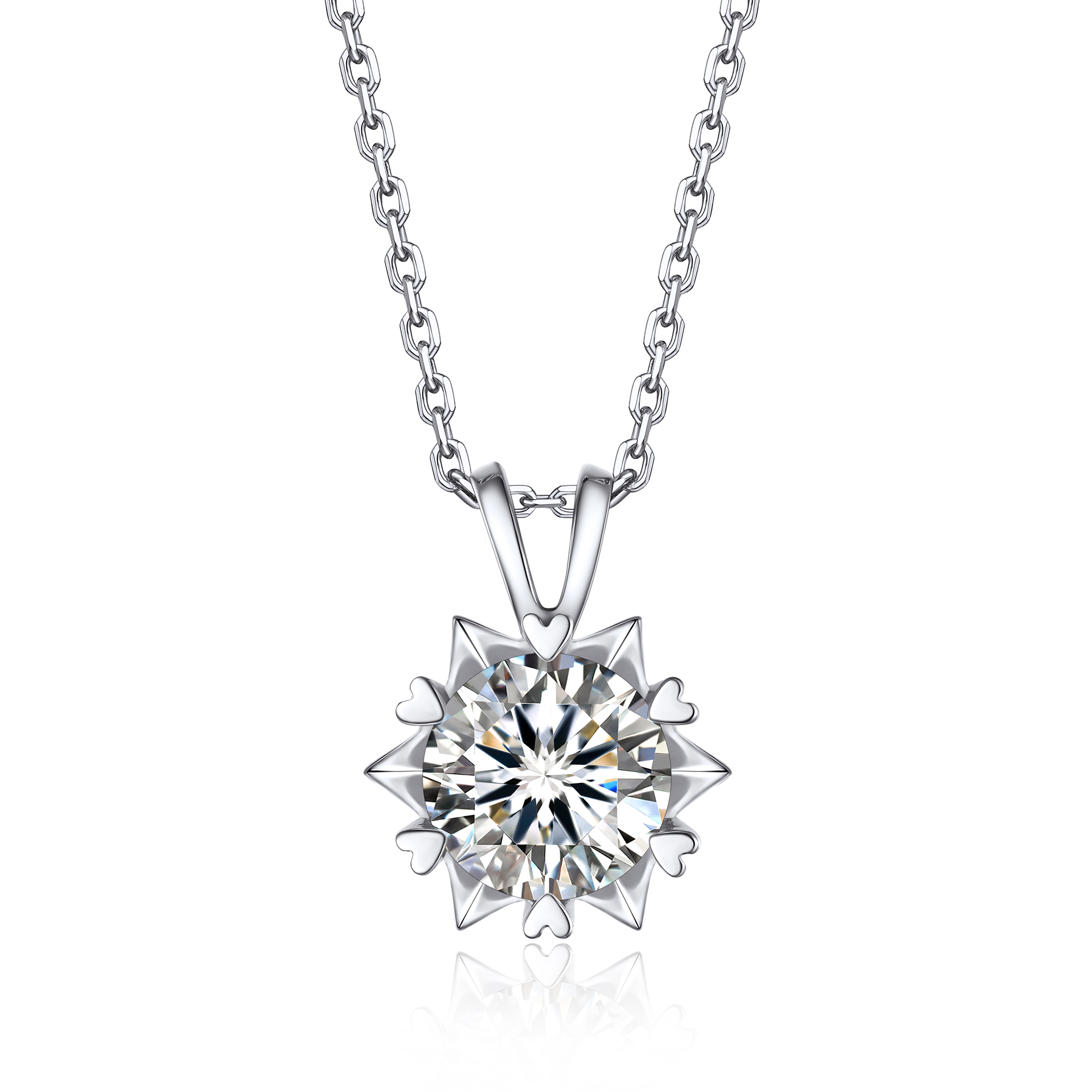 Snowflake Round Pendant Moissanite Necklace in White Gold (D Color VVS1)