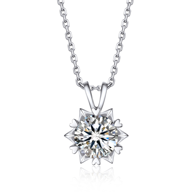 Snowflake Round Pendant Moissanite Necklace in White Gold (D Color VVS1)