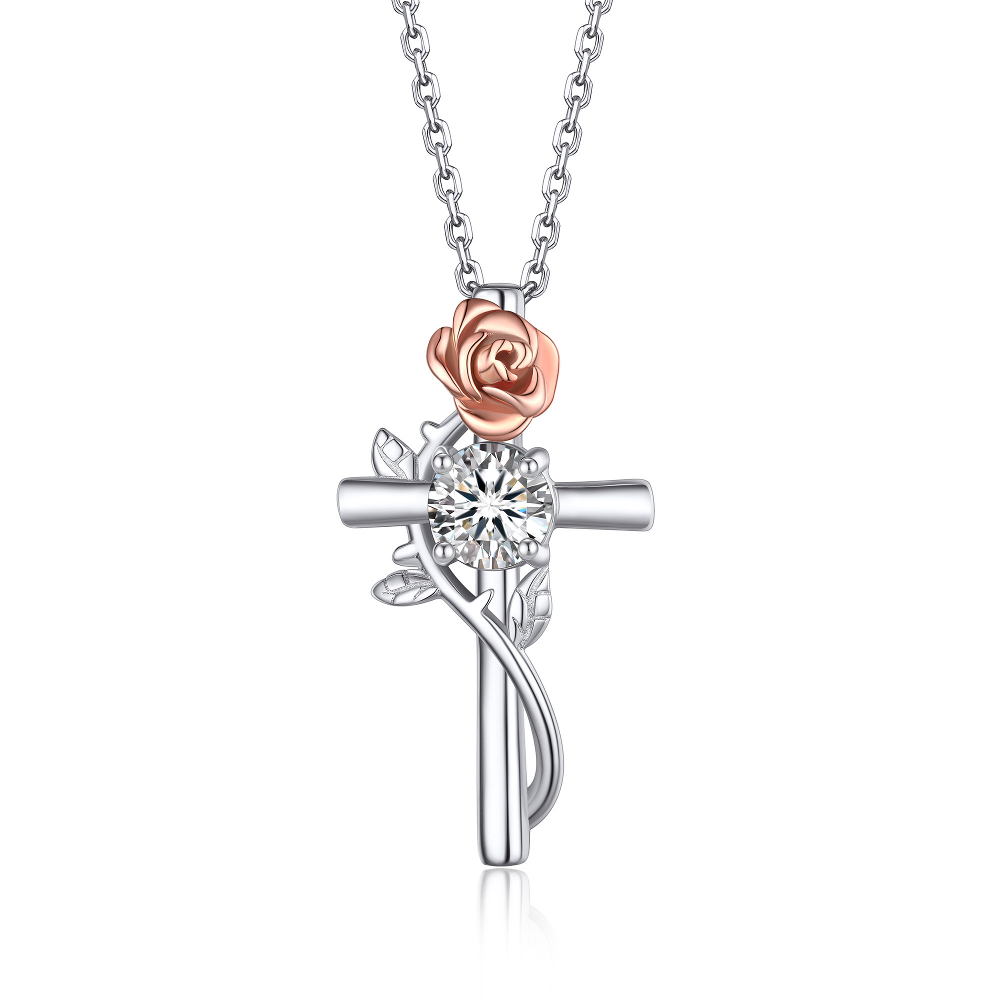 Rose Cross Pendant Moissanite Necklace (1 Ct. VVS1)