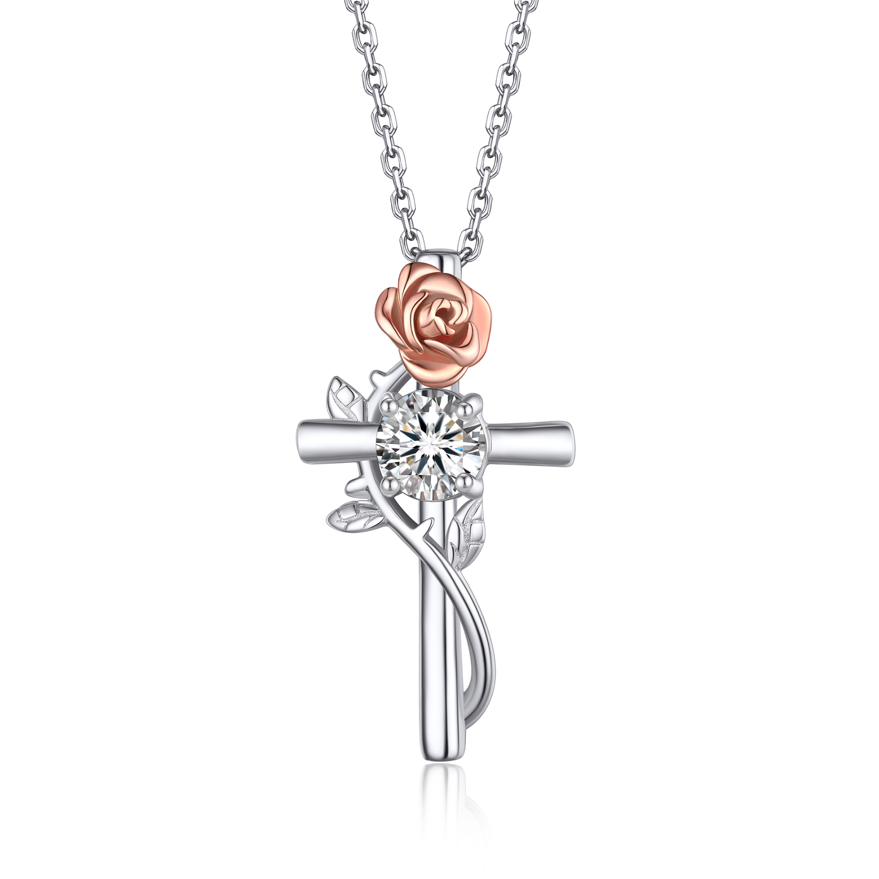 Rose Cross Pendant Moissanite Necklace (1 Ct. VVS1)