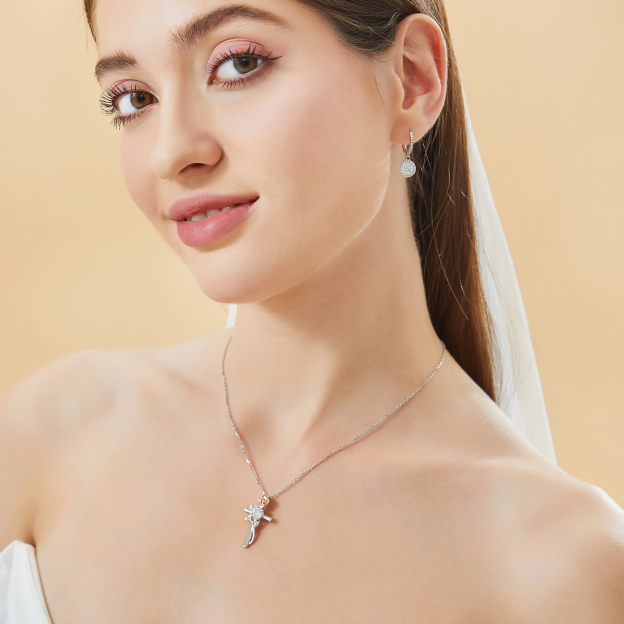 Rose Cross Pendant Moissanite Necklace (1 Ct. VVS1)