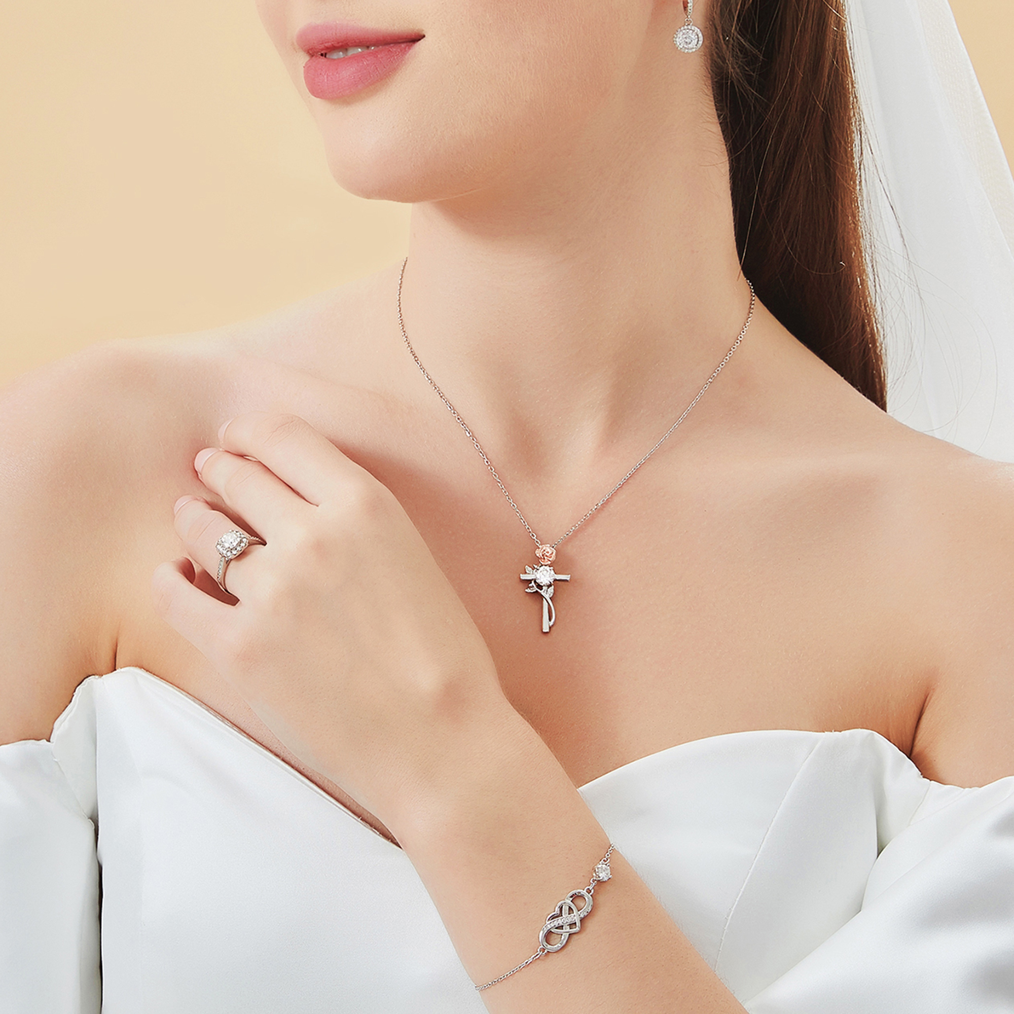 Rose Cross Pendant Moissanite Necklace (1 Ct. VVS1)