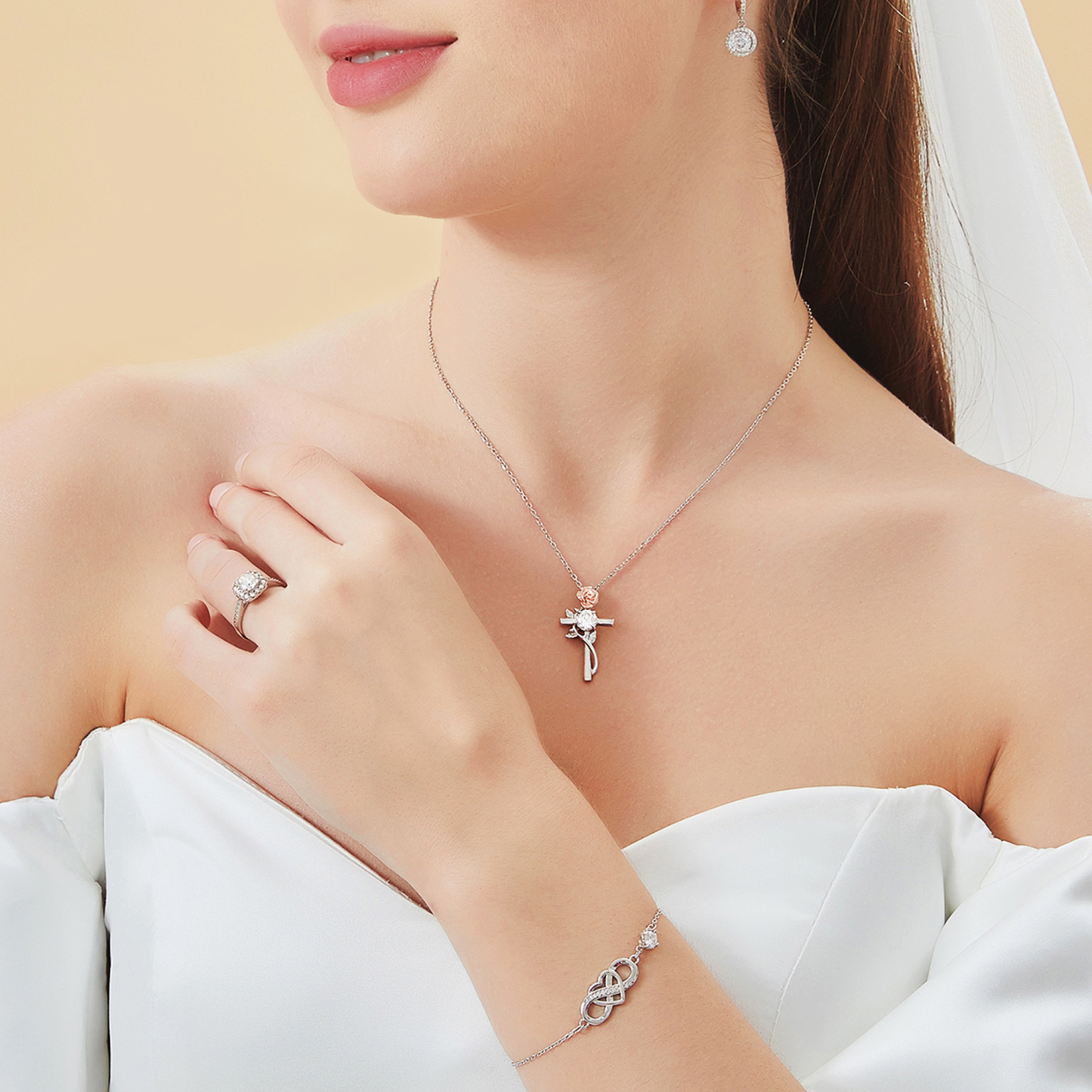 Rose Cross Pendant Moissanite Necklace (1 Ct. VVS1)