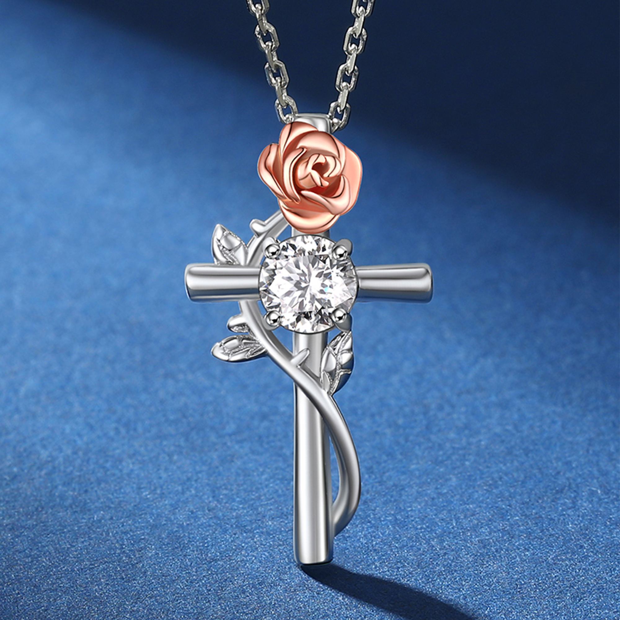 Rose Cross Pendant Moissanite Necklace (1 Ct. VVS1)