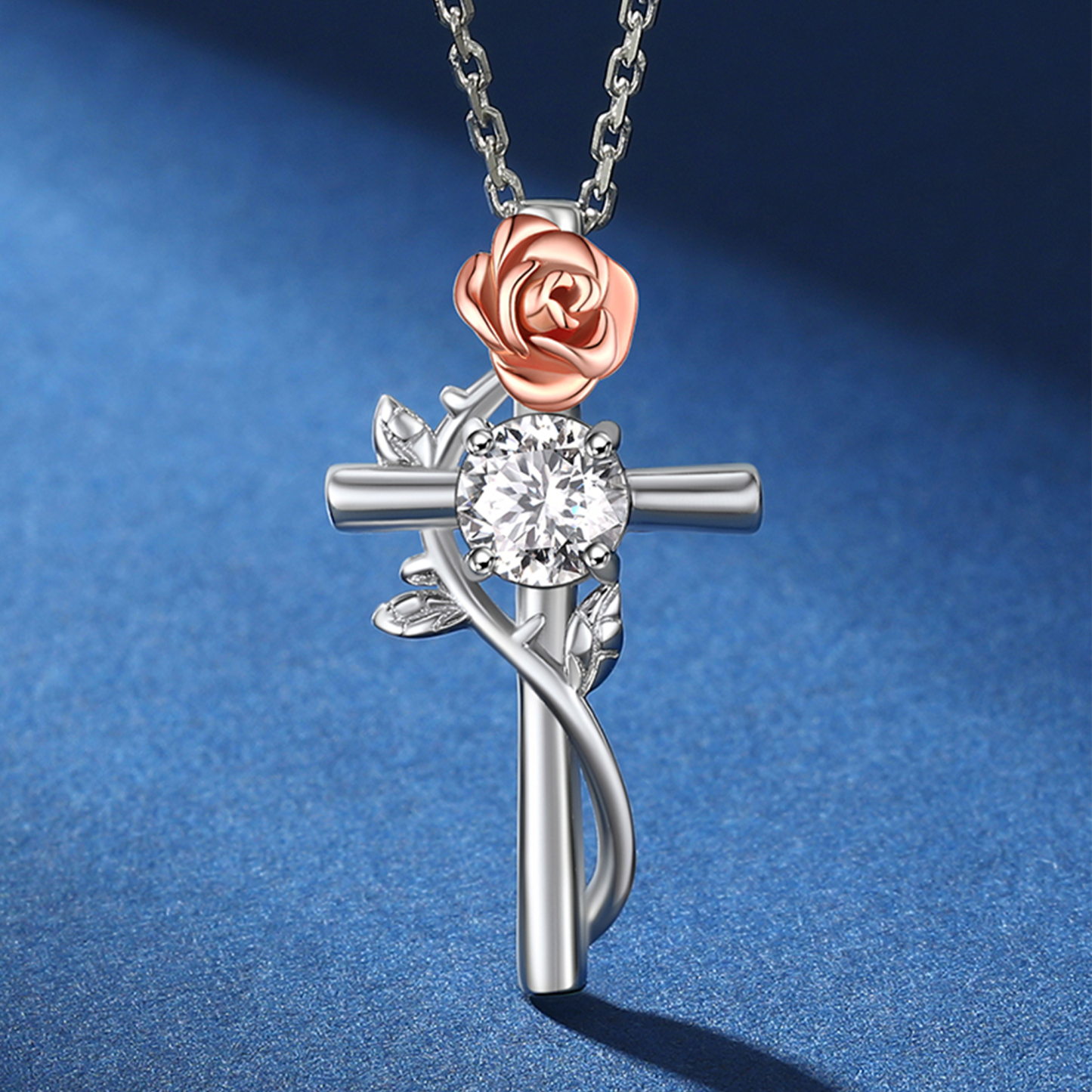 Rose Cross Pendant Moissanite Necklace (1 Ct. VVS1)
