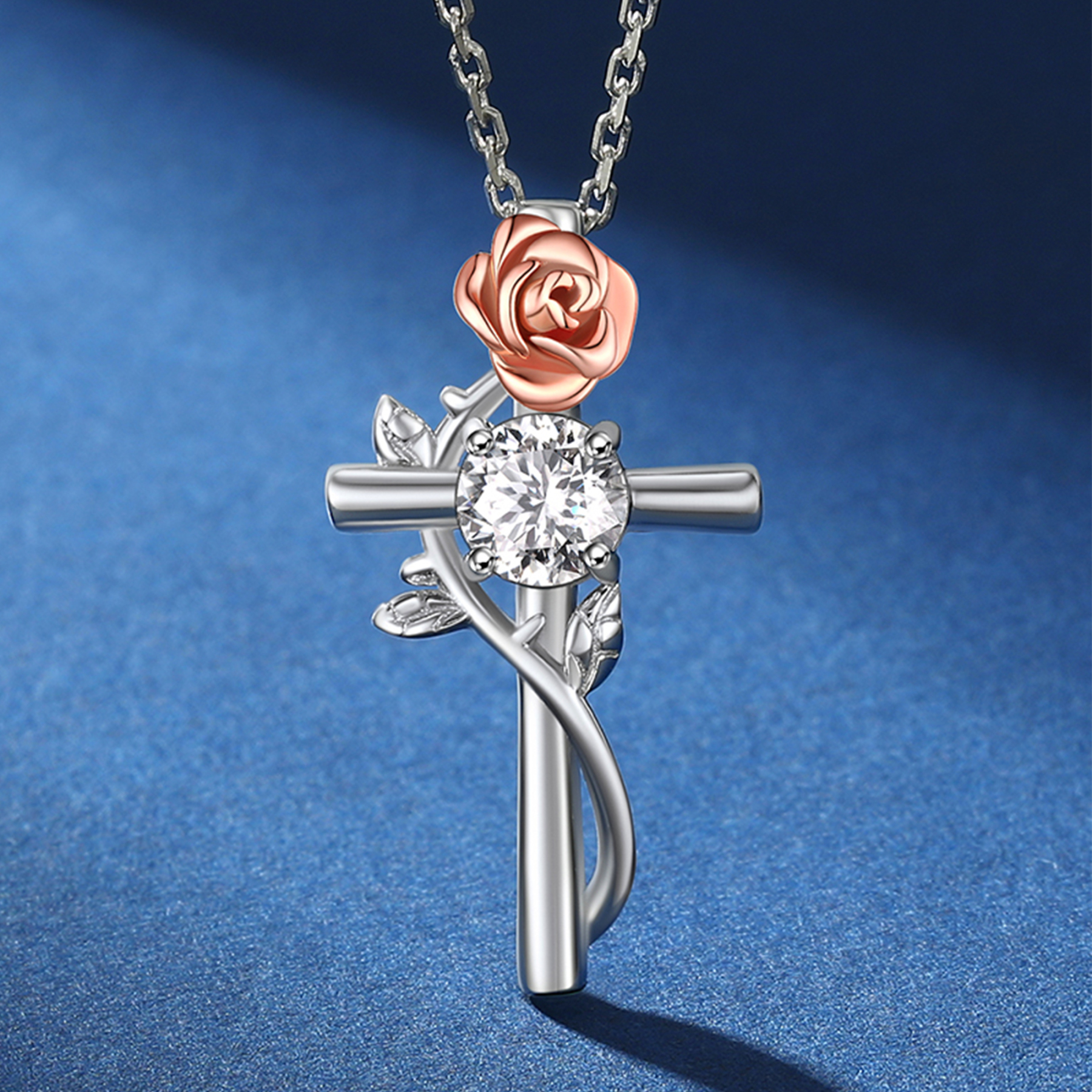 Rose Cross Pendant Moissanite Necklace (1 Ct. VVS1)