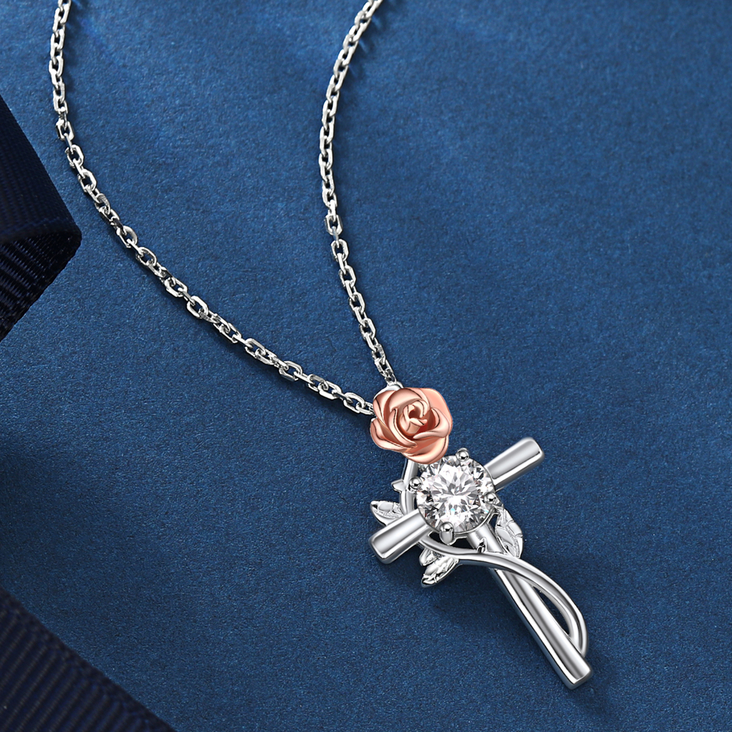 Rose Cross Pendant Moissanite Necklace (1 Ct. VVS1)
