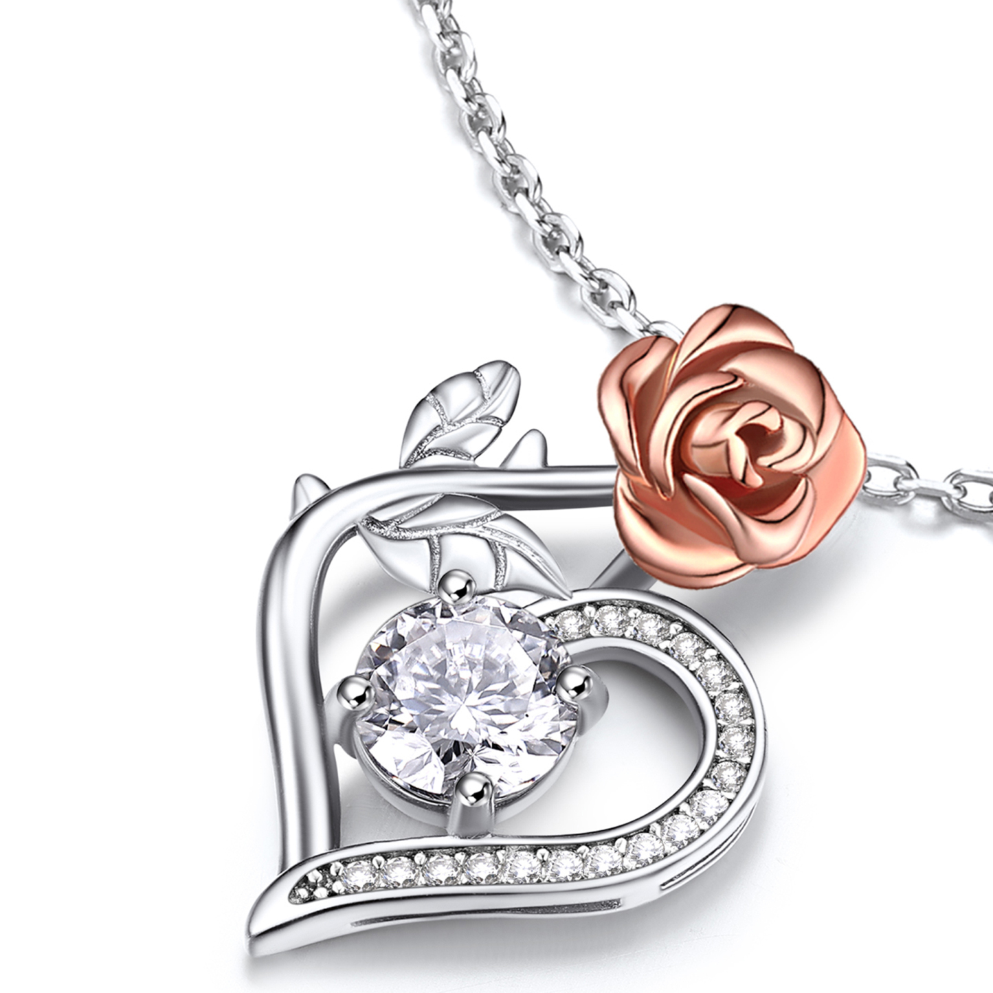 Rose Heart Pendant Moissanite Necklace (1 Ct. VVS1)