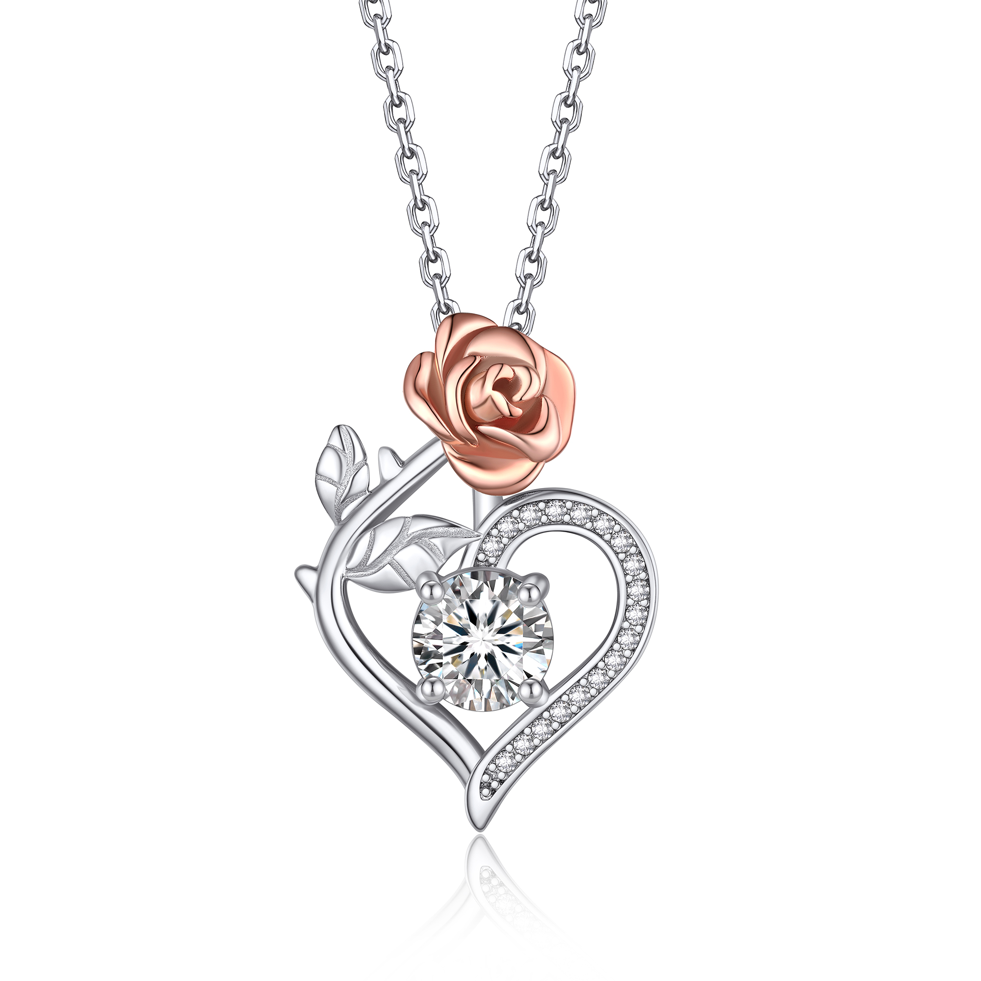 Rose Heart Pendant Moissanite Necklace (1 Ct. VVS1)