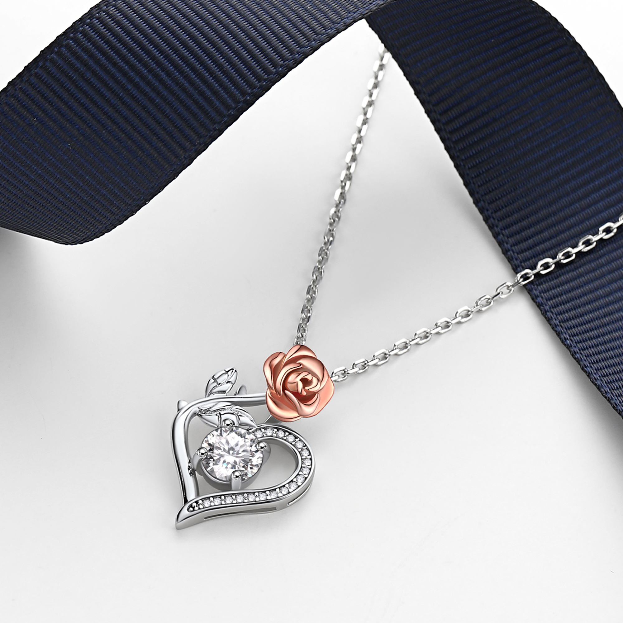 Rose Heart Pendant Moissanite Necklace (1 Ct. VVS1)