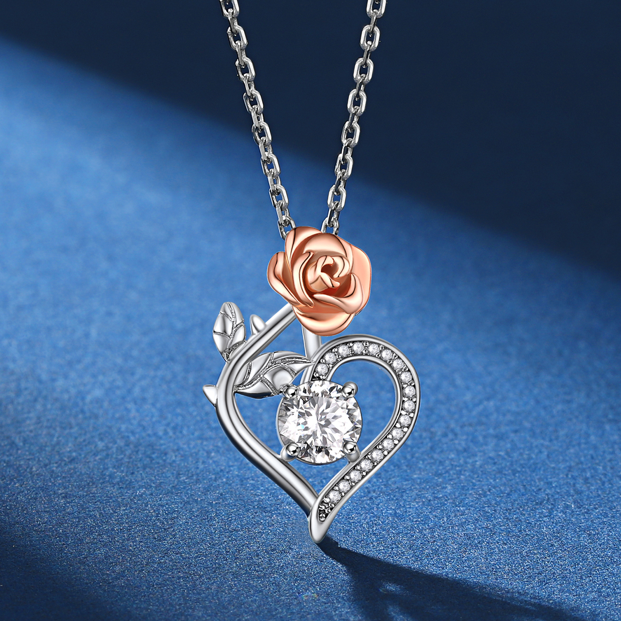 Rose Heart Pendant Moissanite Necklace (1 Ct. VVS1)