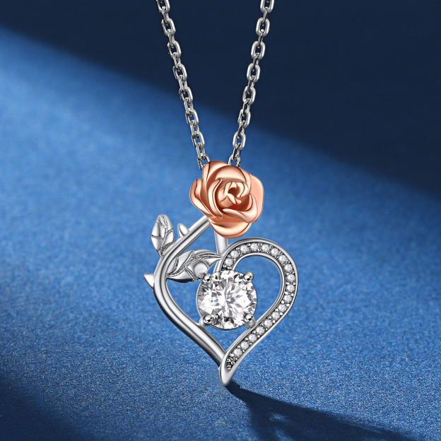 Rose Heart Pendant Moissanite Necklace (1 Ct. VVS1)