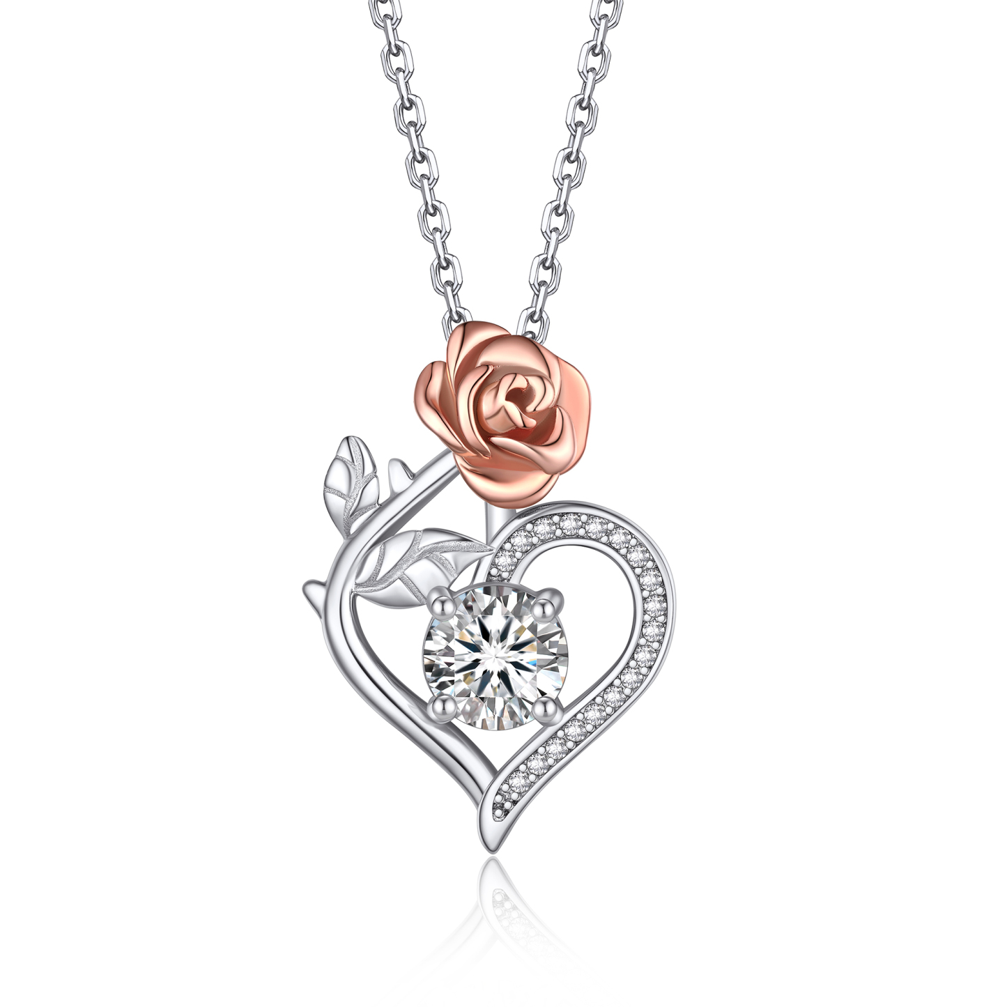 Rose Heart Pendant Moissanite Necklace (1 Ct. VVS1)
