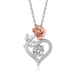 Moissanite Round Cut Rose Heart Pendant Necklace for Women in White Gold (1 Ct. VVS1)