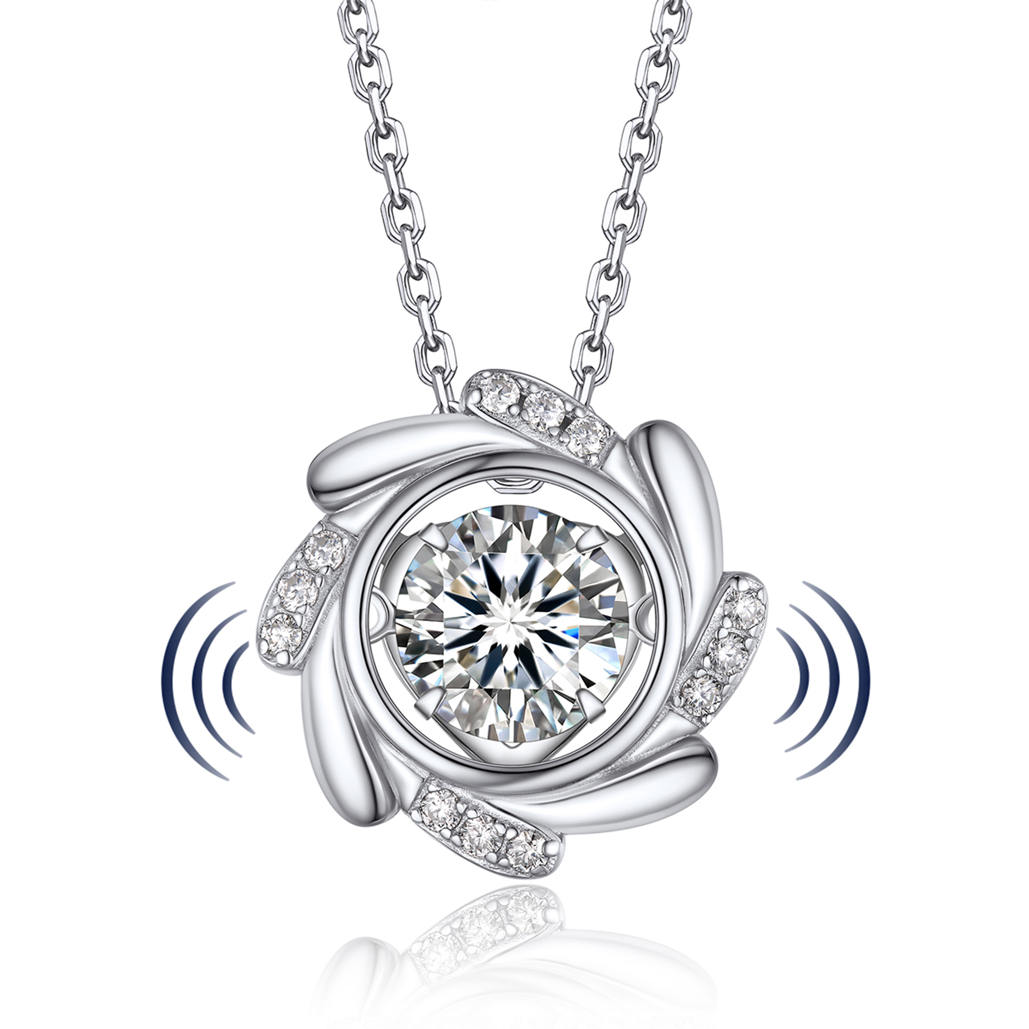 Halo Windmill Pendant Moissanite Dancing Stone Necklace (1 Ct. VVS1)