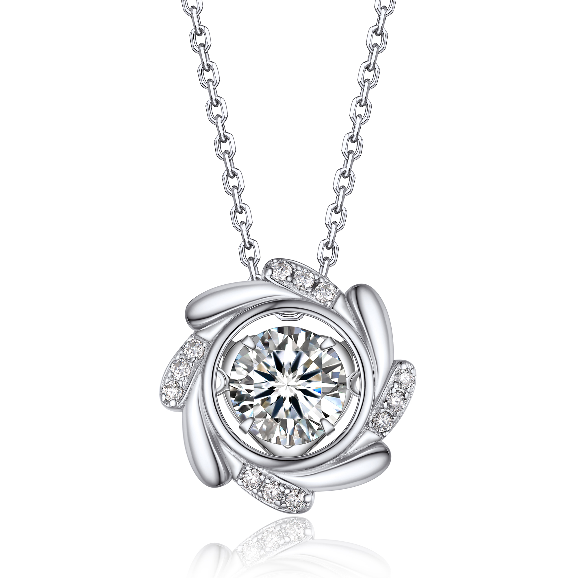 Halo Windmill Pendant Moissanite Dancing Stone Necklace (1 Ct. VVS1)