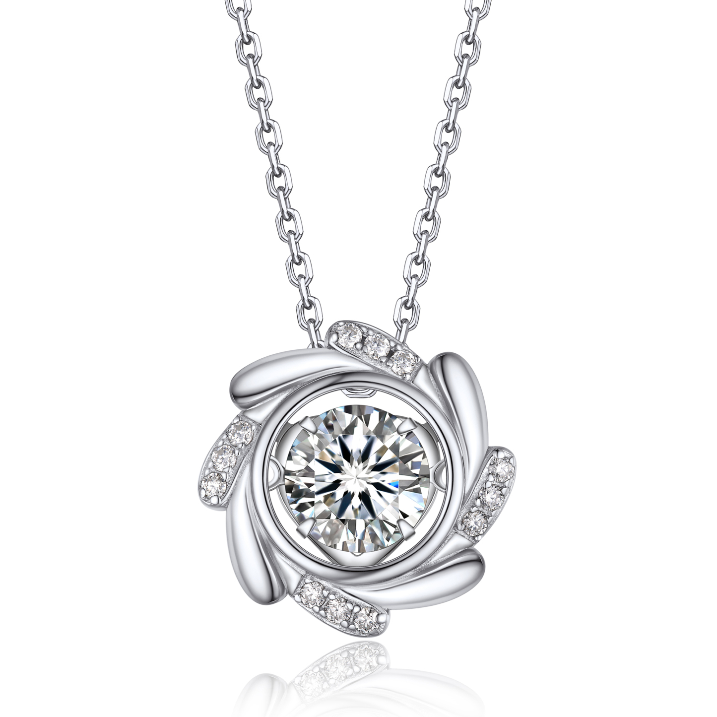 Halo Windmill Pendant Moissanite Dancing Stone Necklace (1 Ct. VVS1)