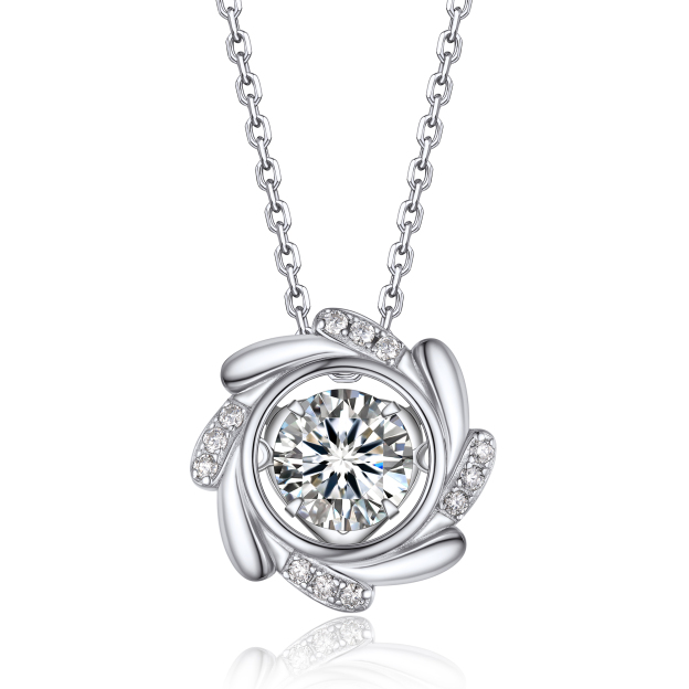Halo Windmill Pendant Moissanite Dancing Stone Necklace (1 Ct. VVS1)