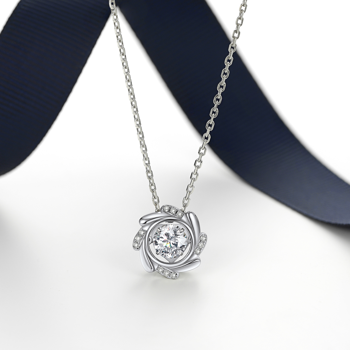 Halo Windmill Pendant Moissanite Dancing Stone Necklace (1 Ct. VVS1)