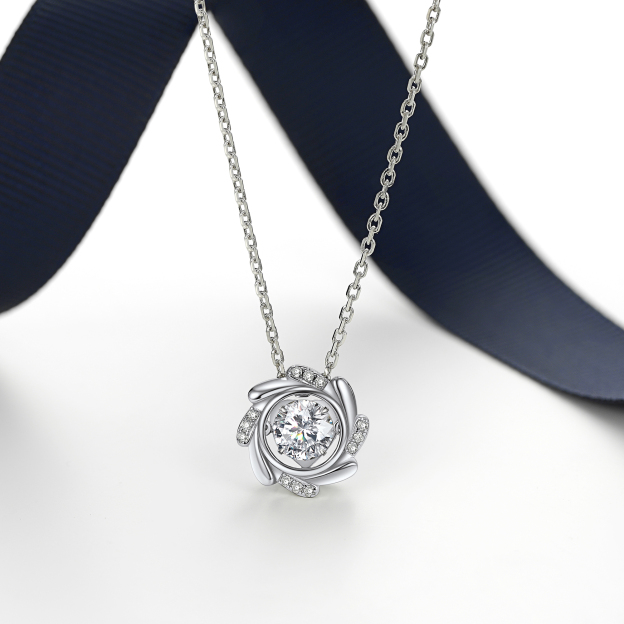 Halo Windmill Pendant Moissanite Dancing Stone Necklace (1 Ct. VVS1)