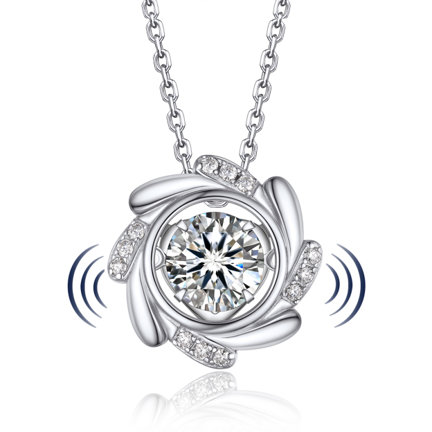 Halo Windmill Pendant Moissanite Dancing Stone Necklace (1 Ct. VVS1)
