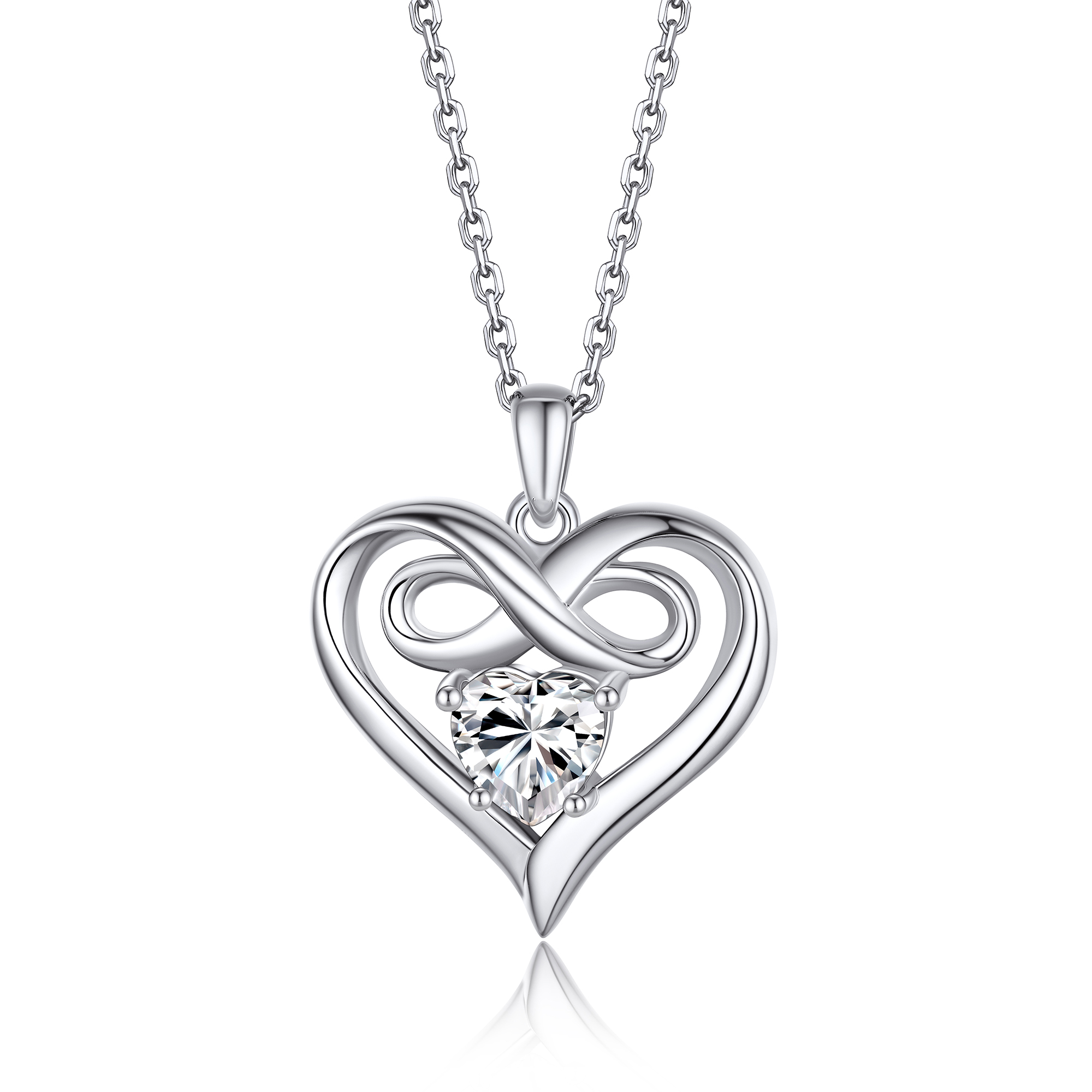Infinity Heart Pendant Moissanite Necklace in White Gold (1 Ct. VVS1)