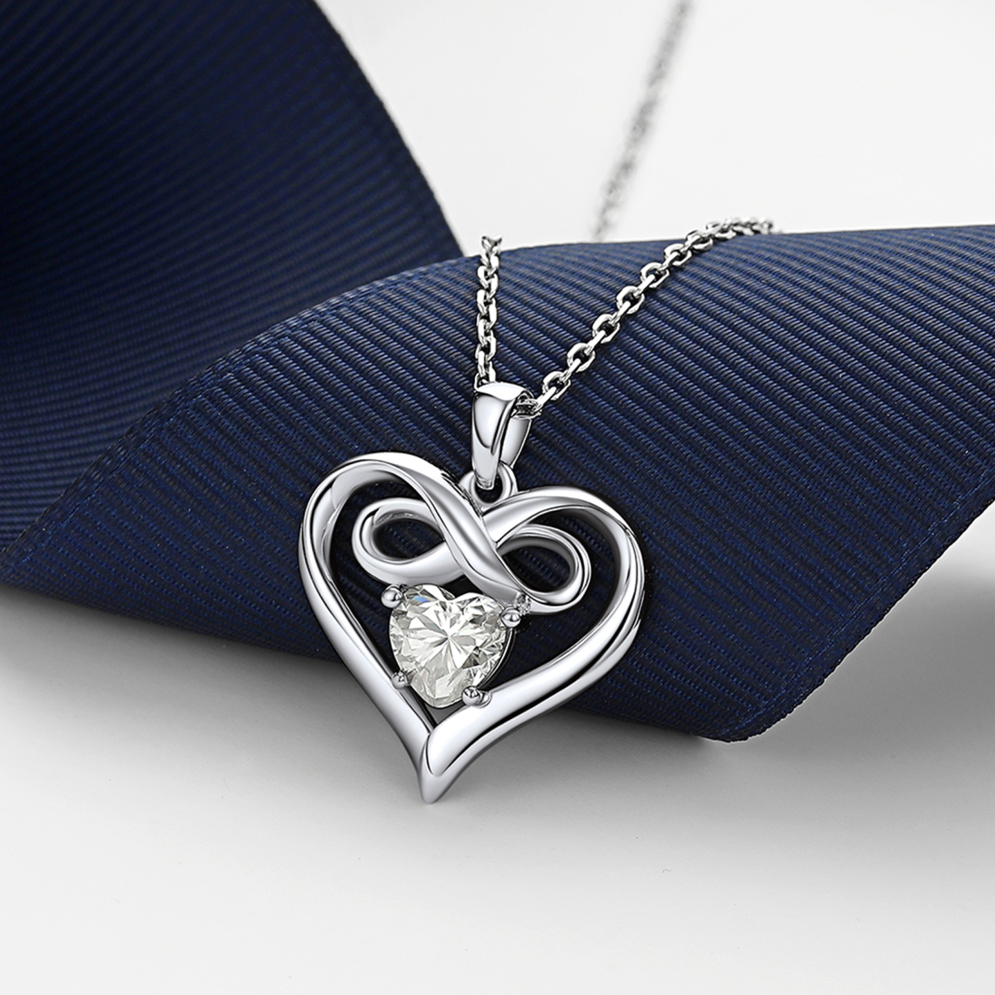 Infinity Heart Pendant Moissanite Necklace in White Gold (1 Ct. VVS1)