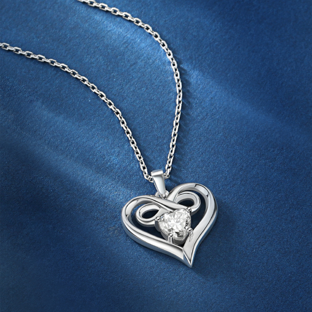 Infinity Heart Pendant Moissanite Necklace in White Gold (1 Ct. VVS1)