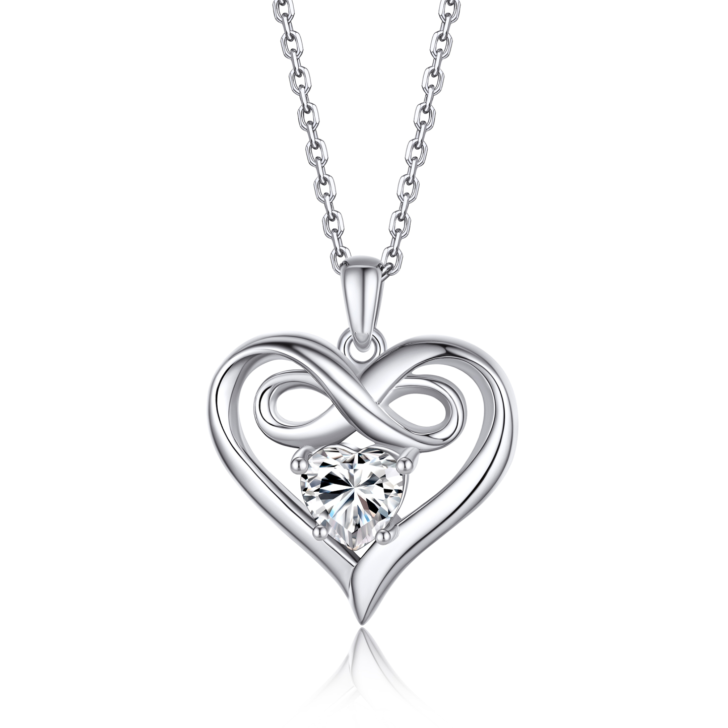 Infinity Heart Pendant Moissanite Necklace in White Gold (1 Ct. VVS1)