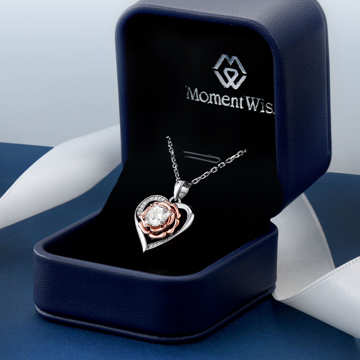 Rose Flower Heart Pendant Moissanite Necklace (1 Ct. VVS1)