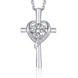 Moissanite Cross Heart Pendant Necklace for Women in White Gold (1 Ct. VVS1)