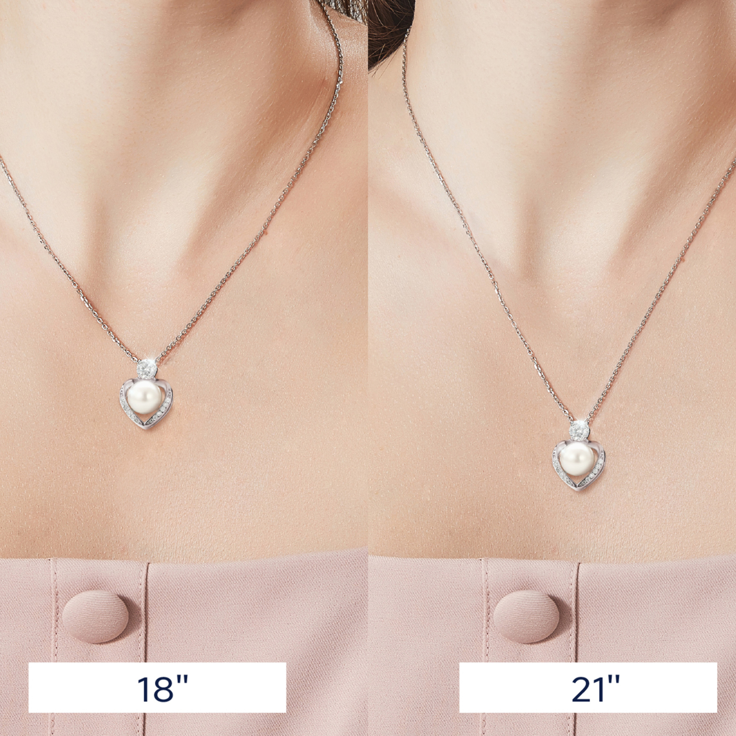 Freshwater Cultured Pearl Pendant Moissanite Heart Necklace in White Gold (1/2 Ct. VVS1)