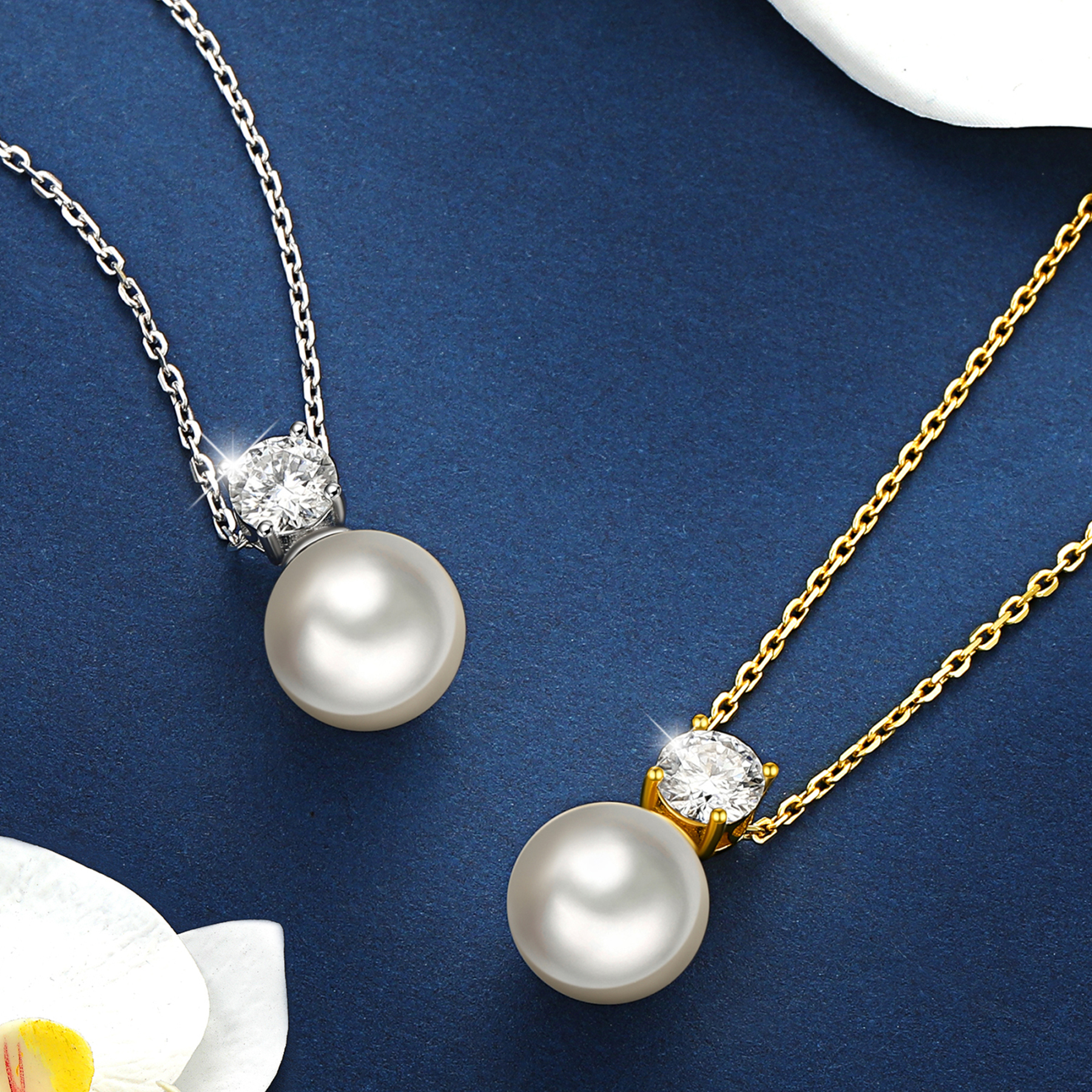 Freshwater Cultured Pearl Pendant Moissanite Necklace in Yellow Gold (1 Ct. VVS1)