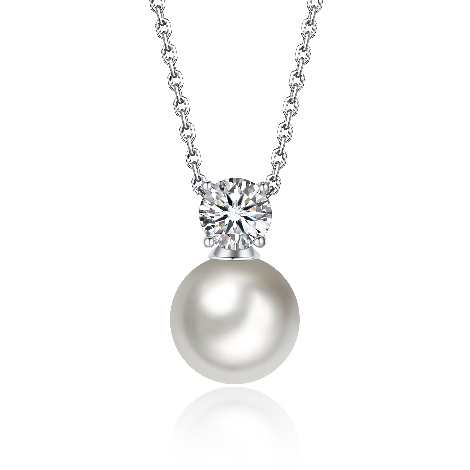 Freshwater Cultured Pearl Pendant Moissanite Necklace in White Gold (1 Ct. VVS1)