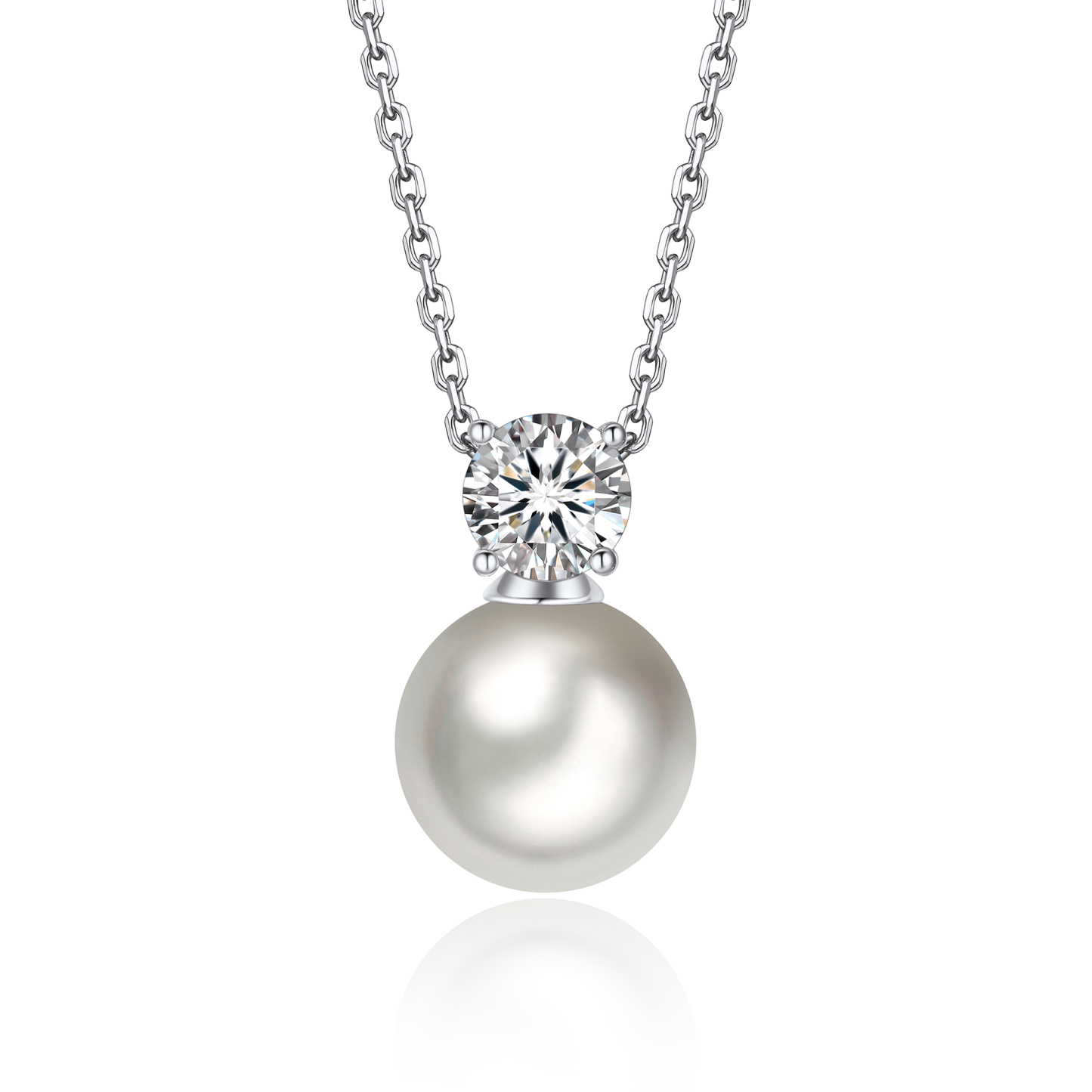 Freshwater Cultured Pearl Pendant Moissanite Necklace in White Gold (1 Ct. VVS1)