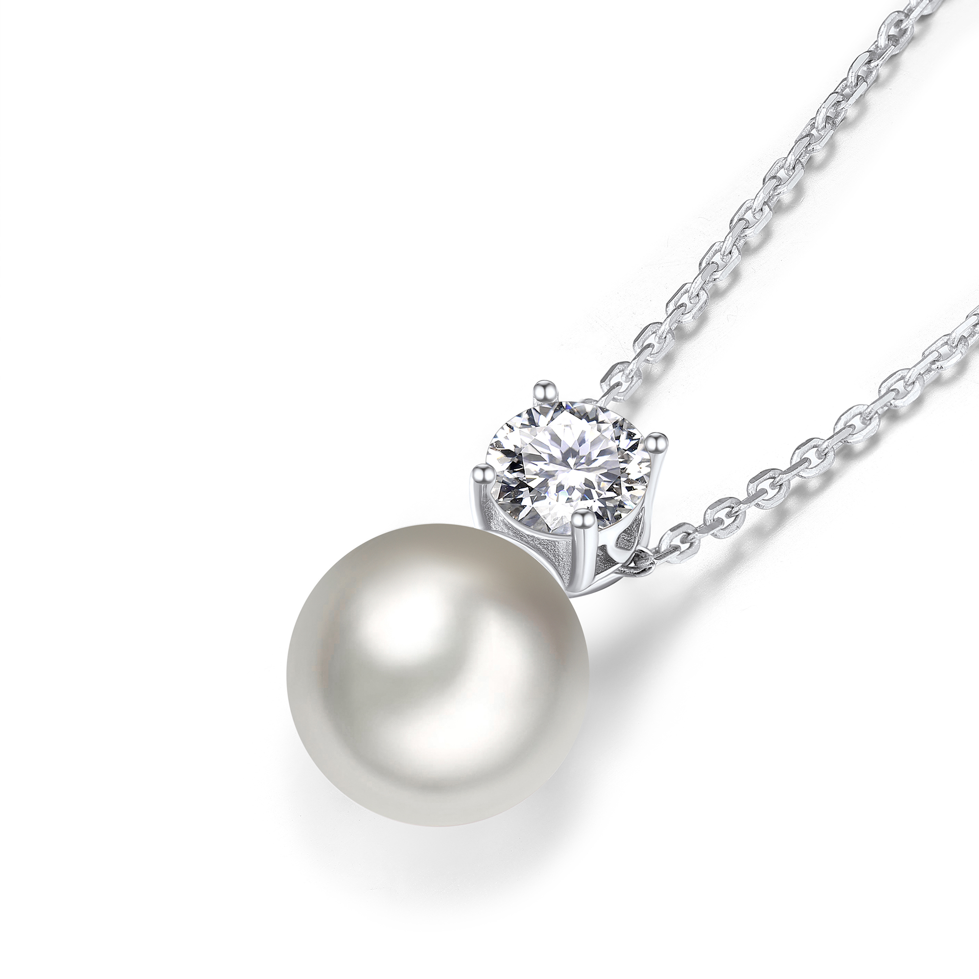 Freshwater Cultured Pearl Pendant Moissanite Necklace in White Gold (1 Ct. VVS1)