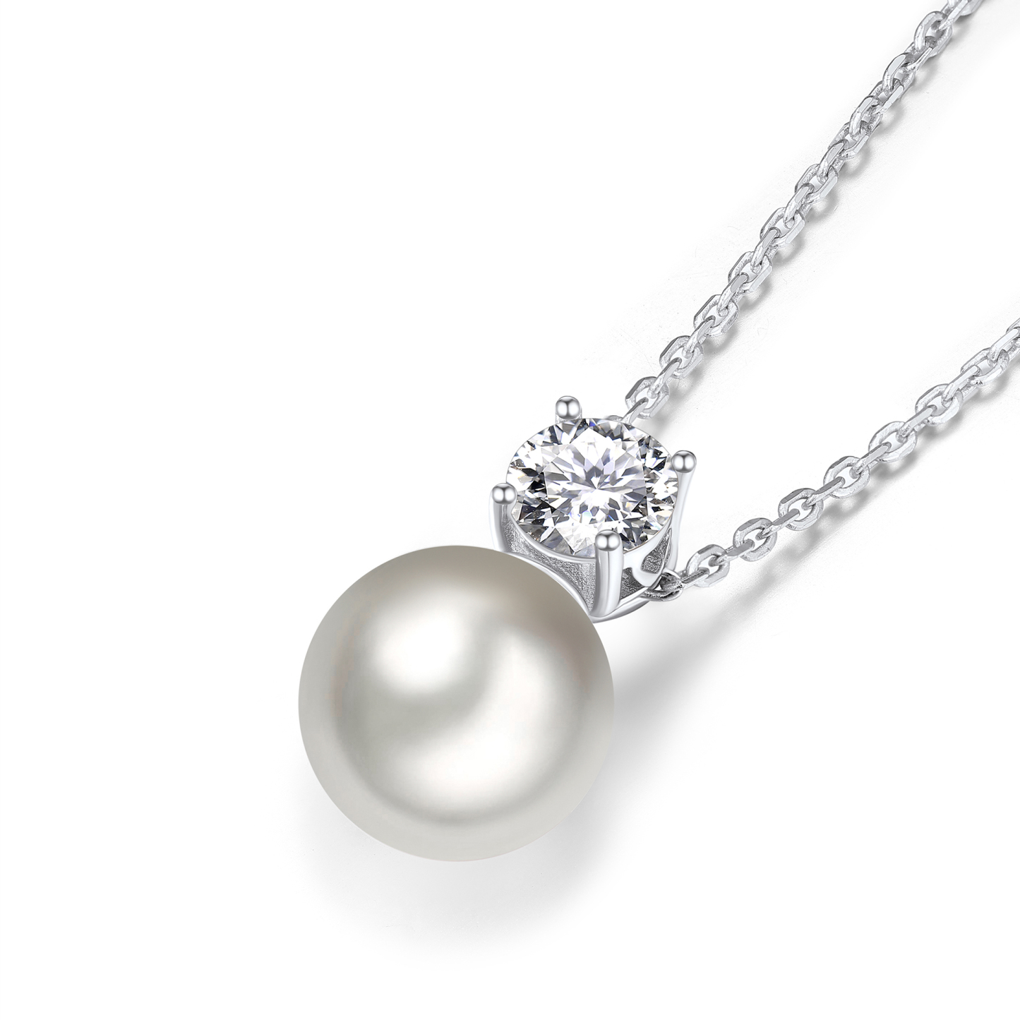 Freshwater Cultured Pearl Pendant Moissanite Necklace in White Gold (1 Ct. VVS1)