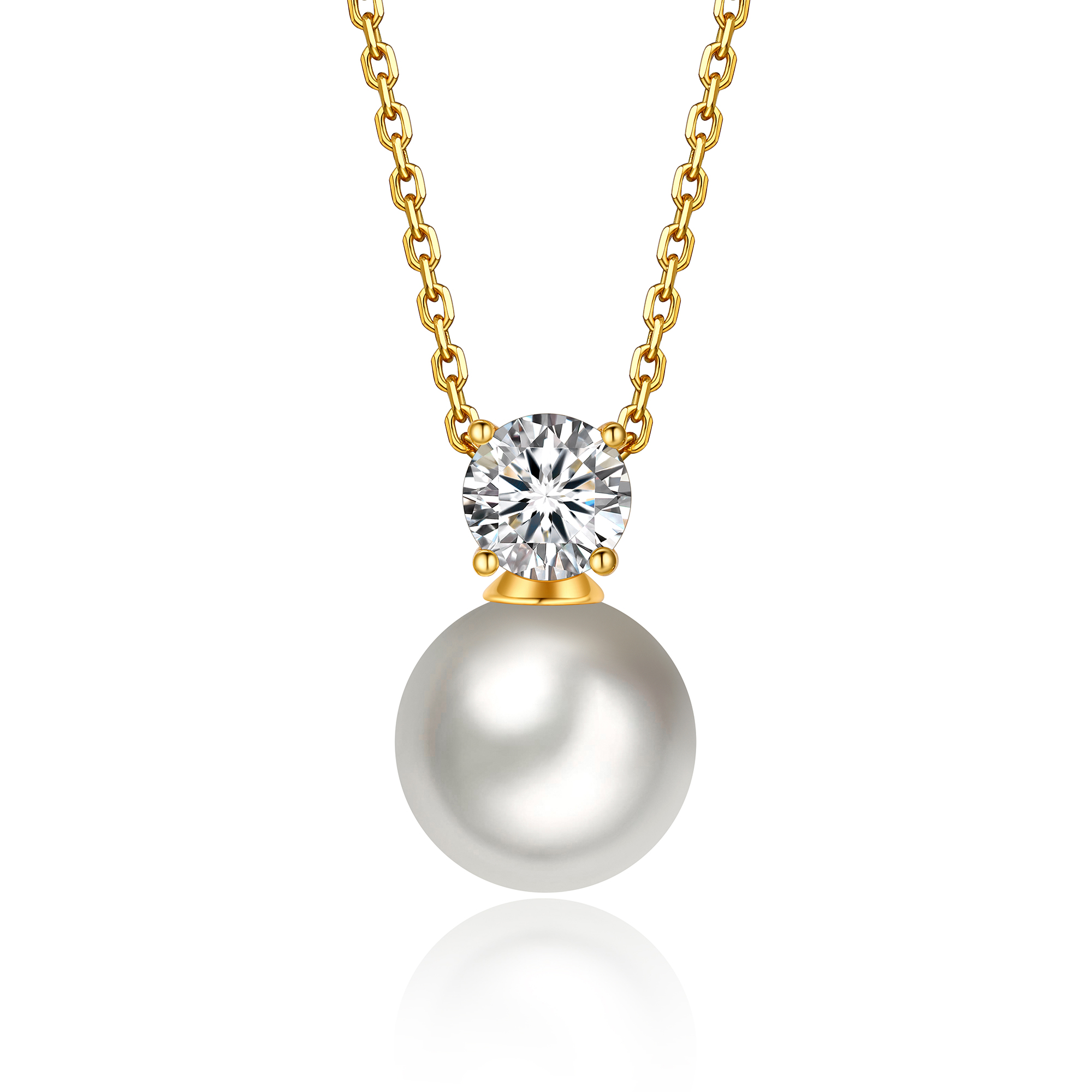 Freshwater Cultured Pearl Pendant Moissanite Necklace in Yellow Gold (1 Ct. VVS1)