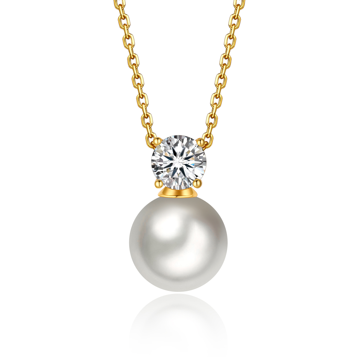 Freshwater Cultured Pearl Pendant Moissanite Necklace in Yellow Gold (1 Ct. VVS1)