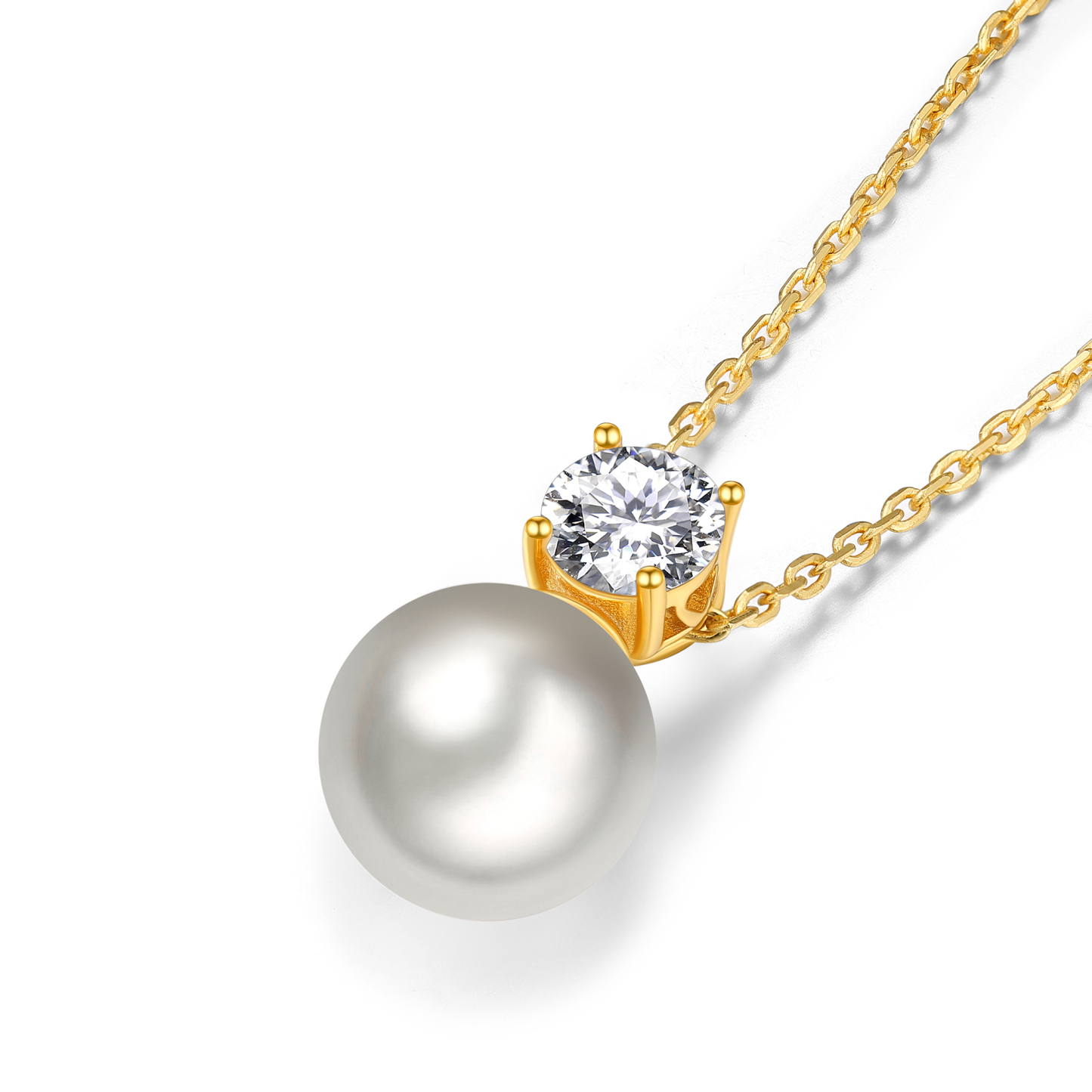 Freshwater Cultured Pearl Pendant Moissanite Necklace in Yellow Gold (1 Ct. VVS1)