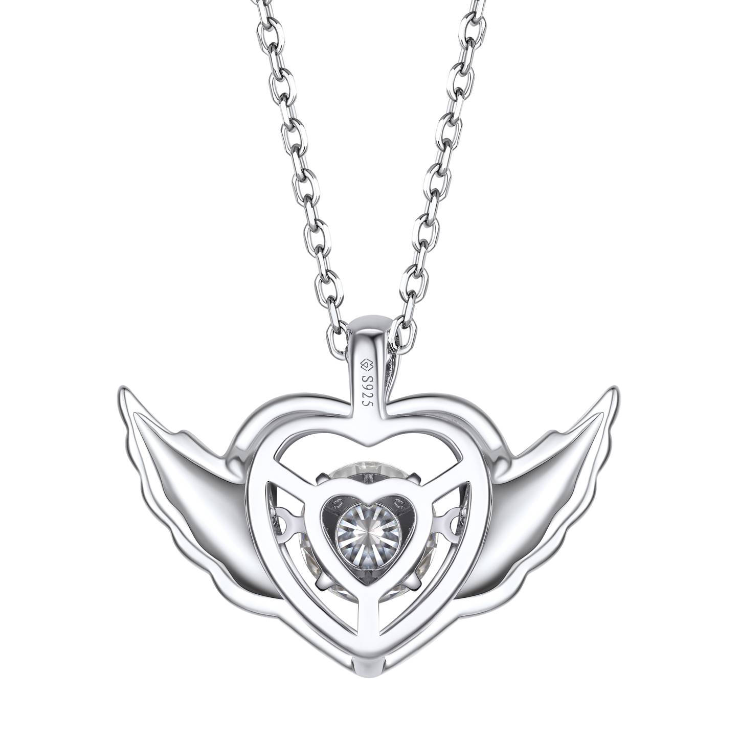 Round-Cut Heart Pendant Moissanite Dancing Stone Angel Wings Necklace (1 Ct. VVS1)