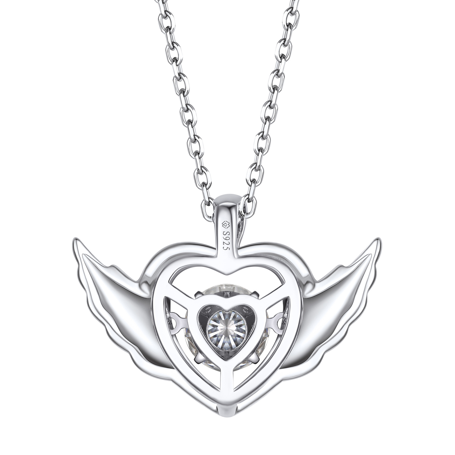 Round-Cut Heart Pendant Moissanite Dancing Stone Angel Wings Necklace (1 Ct. VVS1)